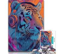 Puzzles pour Adolescents Tigre Portant Un Casque Puzzles pour Adultes Jeux éducatifs Décoration d'intérieur Offre comme Cadeaux pour Toute la Famille 26x38cm
