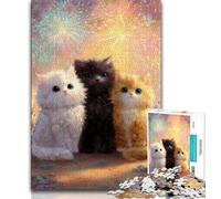 Puzzles pour Adolescents Trois Chats 1000 pièces Puzzles pour Adultes Cadeaux pour Amis et Famille à partir de 14 Ans (50x75cm)