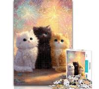 Puzzles pour Adolescents Trois Chats Puzzles pour Adultes 1000 pièces, Jeu Familial Anti-Stress Défi Difficile Cadeaux du Père Noël Secret 26x38cm