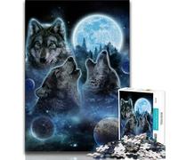 Puzzles pour Adolescents Trois Loups et Pleine Lune 1000 pièces Puzzles pour Adolescents et Adultes Art Mural Moderne à Faire soi-même Cadeau Unique Décoration d'intérieur 26x38cm