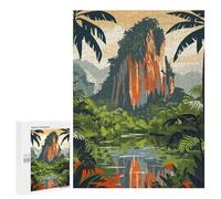Puzzles pour Adolescents Tropical Jungle Landscape with Mountain Puzzle Adulte - Décoration Murale - Découpe De Précision pour Les Gamers 500 PCS