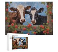 Puzzles pour Adolescents Two Cows Behind A Fence with Red Roses Puzzles pour Adultes Jeux De Détente Cadeaux pour Femmes Idéal comme Cadeau pour Toute La Famille 300 PCS