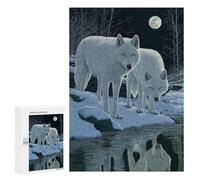 Puzzles pour Adolescents Two White Wolves Under Moonlight Puzzle pour Adultes, Décoration Murale, Œuvre d'art, Cadeau d'anniversaire, Cadeaux, 300 PCS