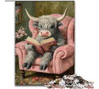 Puzzles pour Adolescents Vaches des Highlands lisant Un Livre, à partir de 14 Ans Décoration d'intérieur pour Toute la Famille (Taille 50x75cm)