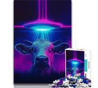 Puzzles pour Adolescents Vaisseau Spatial Extraterrestre et Vache, Aidez Le Cerveau à exercer des Jouets addictifs pour cultiver la Patience Cadeau pour Les Anniversaires (75x50cm)