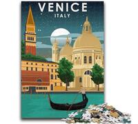 Puzzles pour Adolescents Venise Italie la Nuit Jeu Stimulant et Jeu Familial Décoration Murale Cadeaux d'anniversaire et de Noël Uniques (Taille 38x26cm)