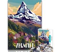 Puzzles pour Adolescents, Village de Montagne de Zermatt, Puzzles pour Adultes, 1000 pièces, Jouets éducatifs, Jeux Anti-Stress, Interaction Parent-Enfant, 75x50cm