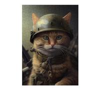 Puzzles pour Adolescents Warrior Cat in Camouflage Helmet Puzzles pour Adultes, Jouet, Décoration Murale, Décoration Intérieure, Défi À Réaliser 38x26cm/1000pcs
