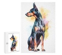 Puzzles pour Adolescents Watercolor Doberman Puppy Puzzles pour Adultes, Jeu Manuel, Course De Vitesse, Activités Amusantes À La Maison, 1000 PCS