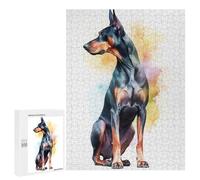 Puzzles pour Adolescents Watercolor Doberman Puppy Puzzles pour Adultes, Jeu Manuel, Course De Vitesse, Activités Amusantes À La Maison, 500 PCS