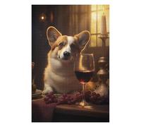 Puzzles pour Adolescents Welsh Corgi Glass Red Wine Jeux De Puzzle en Famille Découpe De Précision Cadeaux Uniques pour Anniversaire Et Noël