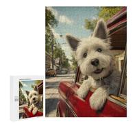 Puzzles pour Adolescents West Highland White Terrier in Red Car Puzzles pour Adultes Jeux Manuels Cadeaux pour Femmes Stimule Le Cerveau 500 PCS