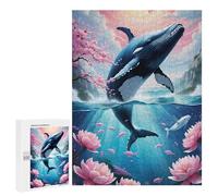 Puzzles pour Adolescents Whale Breaching Floral Seascape Puzzle Adulte - Décoration Murale - Découpe De Précision pour Les Gamers 500 PCS