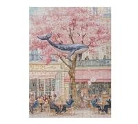 Puzzles pour Adolescents Whale in Cherry Blossom Cafe-1 Puzzle Adulte, Jeu Familial, Difficile, Cadeau d'anniversaire, Cadeaux, 52x38cm/1000pcs