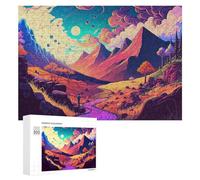 Puzzles pour Adolescents Whimsical Fantasy Landscape with River and Mountains Puzzles pour Adultes, Jeux Familiaux Amusants Et Humoristiques, Parfaits comme Cadeaux pour Toute La Famille 300 PCS