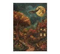 Puzzles pour Adolescents Whimsical Moonlit Cottage Scene Puzzle pour Adultes, Jeu Manuel, Course De Vitesse, Cadeau d'anniversaire, Cadeaux, 1000pcs(38x26cm) S