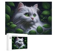 Puzzles pour Adolescents Whimsical White Cat with Green Eyes Puzzles pour Adultes Jeux De Détente Cadeaux pour Femmes Idéal comme Cadeau pour Toute La Famille 300 PCS