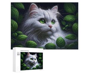 Puzzles pour Adolescents Whimsical White Cat with Green Eyes Puzzles pour Adultes Jeux De Détente Cadeaux pour Femmes Idéal comme Cadeau pour Toute La Famille 300 PCS