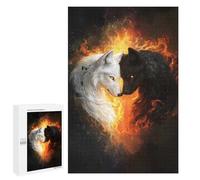 Puzzles pour Adolescents White and Black Wolves in Flames Puzzle pour Adultes, Décoration Murale, Œuvre d'art, Cadeau d'anniversaire, Cadeaux, 1000 PCS