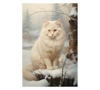 Puzzles pour Adolescents White Cat in Snow Puzzles pour Adultes, Jouet, Décoration Murale, Décoration Intérieure, Défi À Réaliser 75x50cm/1000pcs