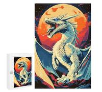 Puzzles pour Adolescents White Dragon Roaring Under A Full Moon Puzzles pour Adultes, Jouets Anti-Stress, Difficile, Cadeau d'anniversaire, Cadeaux, 1000 PCS
