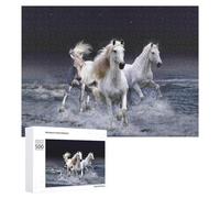 Puzzles pour Adolescents White Horses Galloping on The Beach Puzzles pour Adultes Jouets Anti-Stress Vacances À La Maison Passer Le Temps Interaction Parent-Enfant 500 PCS