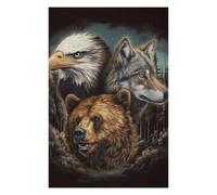 Puzzles pour Adolescents Wild Spirit Trio Eagle, Wolf, Bear Jeu De Puzzle Casse-tête Décoration Murale Cadeaux Uniques d'anniversaire Et De Noël 75x50cm/1000pcs