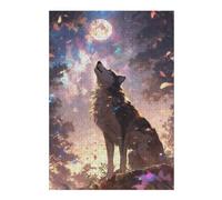 Puzzles pour Adolescents Wolf Howling at The Moon Puzzle pour Adultes : Jeu Manuel Amusant Et Stimulant, 38x26cm/1000pcs