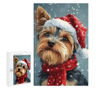 Puzzles pour Adolescents Yorkie Christmas Portrait Yorkshire Terrier in Santa Hat Puzzles pour Adolescents - Décoration Murale - Cadeau Unique pour Anniversaire Et Noël