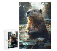 Puzzles pour Adolescents1000 PCS Beaver in Water Lily Pond Puzzles pour Adultes Jeux Relaxants Décoration Murale Cadeaux d'anniversaire Uniques 1000 PCS