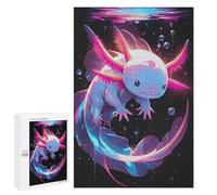 Puzzles pour Adolescents1000 PCS Cute Axolotl in Neon Lights - Gfp Axolotl Puzzles pour Adultes Jeu Manuel Améliore La Mémoire Cadeaux d'anniversaire Uniques 1000 PCS