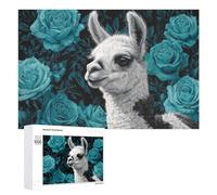 Puzzles pour Adolescents1000 PCS Llama with Blue Roses Wall Art Print Puzzles pour Adultes, Jeux Amusants Et Anti-Stress, À Offrir en Cadeau À Toute La Famille 1000 PCS