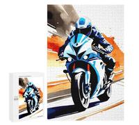 Puzzles pour Adolescents1000 PCS Motorcycle Rider in Blue and White Puzzles pour Adultes Jeu Manuel Améliore La Mémoire Cadeaux d'anniversaire Uniques 1000 PCS