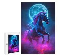 Puzzles pour Adolescents1000 PCS Neon Horse with Moon Puzzles pour Adultes Jeu Manuel Améliore La Mémoire Cadeaux d'anniversaire Uniques 1000 PCS