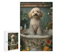 Puzzles pour Adolescents1000 PCS Poodle Dog in A Bathtub Puzzles pour Adultes Jeu Manuel Améliore La Mémoire Cadeaux d'anniversaire Uniques 1000 PCS