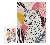 Puzzles pour Adolescents300 PCS Abstract Leopard Illustration with Tropical Leaves Puzzles pour Adultes Jeu Manuel Améliore La Mémoire Cadeaux d'anniversaire Uniques 300 PCS