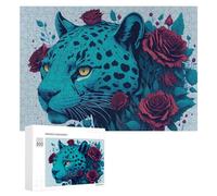 Puzzles pour Adolescents300 PCS Blue Leopard with Red Roses Puzzles pour Adultes, Jeux Amusants Et Anti-Stress, À Offrir en Cadeau À Toute La Famille 300 PCS