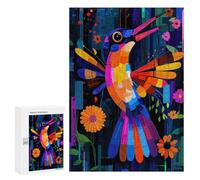 Puzzles pour Adolescents300 PCS Expressionist Geometry Hummingbird - Vibrant Abstract Nature Art Puzzles pour Adultes Jeux Relaxants Décoration Murale Cadeaux d'anniversaire Uniques 300 PCS