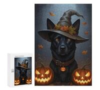 Puzzles pour Adolescents300 PCS Halloween Dog with Witch Hat Puzzles pour Adultes Jeu Manuel Améliore La Mémoire Cadeaux d'anniversaire Uniques 300 PCS