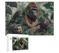 Puzzles pour Adolescents300 PCS Jungle King Gorilla with Gold Chain Puzzles pour Adultes, Jeux Amusants Et Anti-Stress, À Offrir en Cadeau À Toute La Famille 300 PCS