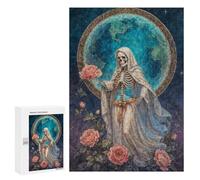 Puzzles pour Adolescents300 PCS La Niña Blanca, Santa Muerte in White Robe with Roses Puzzles pour Adultes Jeux Relaxants Décoration Murale Cadeaux d'anniversaire Uniques 300 PCS