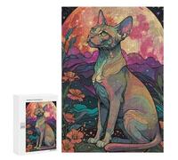 Puzzles pour Adolescents300 PCS Sphynx Cat Under The Moon Puzzles pour Adultes Jeu Manuel Améliore La Mémoire Cadeaux d'anniversaire Uniques 300 PCS