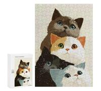 Puzzles pour Adolescents300 PCS Stack of Four Cute Cats Puzzles pour Adultes Jeu Manuel Améliore La Mémoire Cadeaux d'anniversaire Uniques 300 PCS