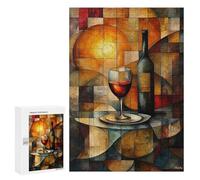Puzzles pour Adolescents300 PCS Stained Glass Wine Still Life with Golden Glow Puzzles pour Adultes Jeu Manuel Améliore La Mémoire Cadeaux d'anniversaire Uniques 300 PCS