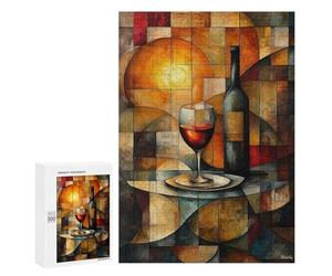Puzzles pour Adolescents300 PCS Stained Glass Wine Still Life with Golden Glow Puzzles pour Adultes Jeu Manuel Améliore La Mémoire Cadeaux d'anniversaire Uniques 300 PCS