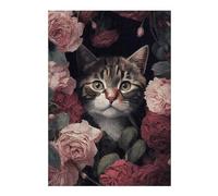 Puzzles pour Adolescents38x26cm/1000pcs Cat in Roses Puzzles pour Adultes, Jouets Anti-Stress pour Améliorer La Mémoire, Cadeau d'anniversaire Ou De Noël 38x26cm/1000pcs