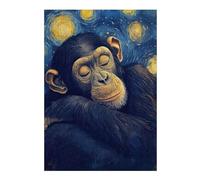 Puzzles pour Adolescents38x26cm/1000pcs Sleeping Chimpanzee in Starry Night Style Casse-têtes pour Adultes - Jeu De Réflexion - Défi Difficile pour Anniversaire, Noël 38x26cm/1000pcs