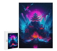 Puzzles pour Adolescents500 PCS Cherry Blossom Japan Neon Puzzles pour Adultes Jeux Relaxants Décoration Murale Cadeaux d'anniversaire Uniques 500 PCS