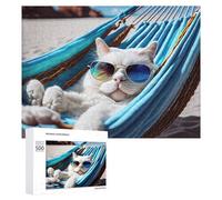 Puzzles pour Adolescents500 PCS Chill Cat in Beach Hammock Puzzles pour Adultes, Jeux Amusants Et Anti-Stress, À Offrir en Cadeau À Toute La Famille 500 PCS
