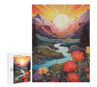Puzzles pour Adolescents500 PCS Floral Mountain Landscape with River Puzzles pour Adultes Jeu Manuel Améliore La Mémoire Cadeaux d'anniversaire Uniques 500 PCS